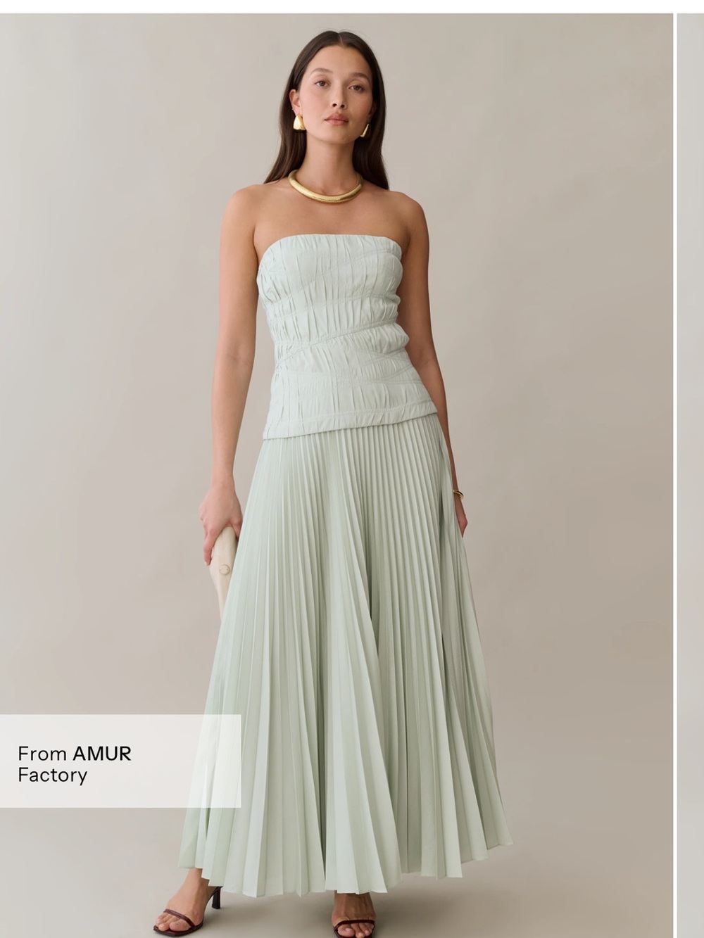 Opt Strapless Pleated Maxi Dress in Mint Green